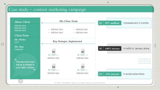 Playbook To Formulate Efficient Case Study Content Marketing Campaign Summary PDF