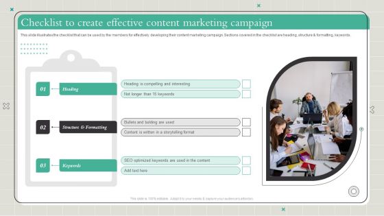 Playbook To Formulate Efficient Checklist To Create Effective Content Marketing Campaign Information PDF