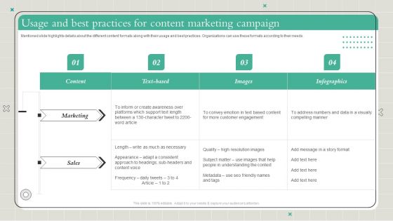 Playbook To Formulate Efficient Usage And Best Practices For Content Marketing Campaign Template PDF Playbook To Formulate Efficient Usage And Best Practices For Content Marketing Campaign Template PDF