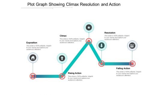 Plot Graph Showing Climax Resolution And Action Ppt Powerpoint Presentation Outline Themes