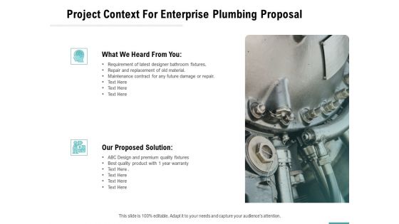 Plumbing Sanitary Works Project Context For Enterprise Plumbing Proposal Graphics PDF