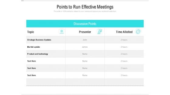 Points To Run Effective Meetings Ppt PowerPoint Presentation Show Slide