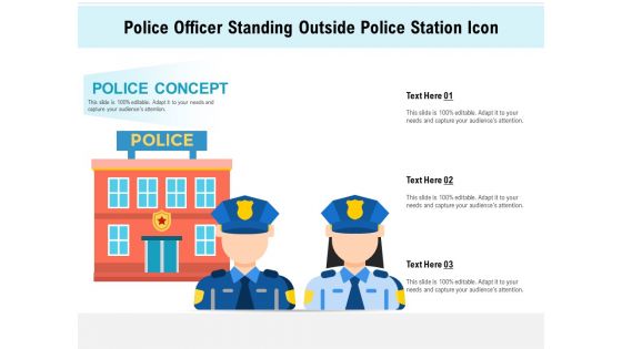Police Officer Standing Outside Police Station Icon Ppt PowerPoint Presentation Portfolio Rules PDF