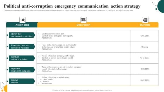 Political Anti Corruption Emergency Communication Action Strategy Clipart PDF