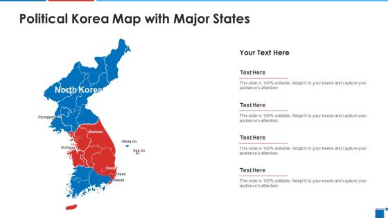 Political Korea Map With Major States Template PDF