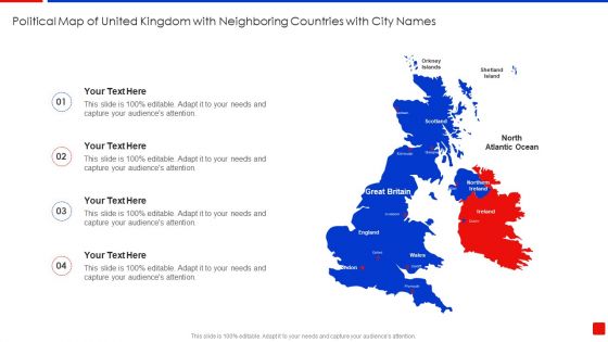 Political Map Of United Kingdom With Neighboring Countries With City Names Graphics PDF