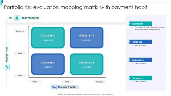 Portfolio Risk Evaluation Mapping Matrix With Payment Habit Icons PDF