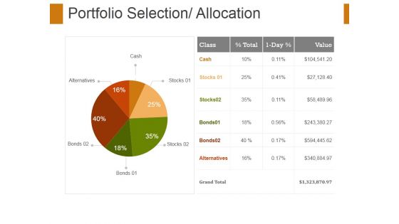 Portfolio Selection Allocation Template 2 Ppt PowerPoint Presentation Layouts Show Portfolio Selection Allocation Template 2 Ppt PowerPoint Presentation Layouts Show
