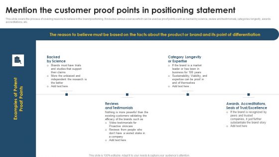 Positioning Techniques To Improve Mention The Customer Proof Points In Positioning Statement Slides PDF