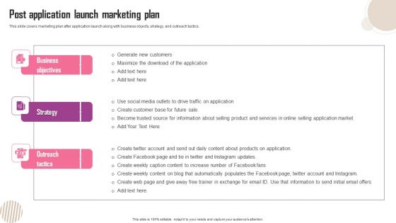 Post Application Launch Marketing Plan Ppt Summary Show PDF