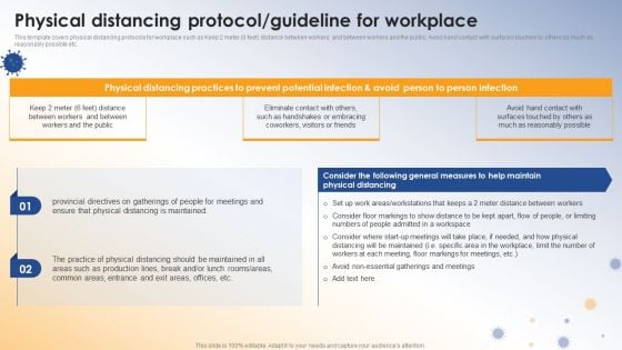 Post COVID Organizational Planning Model Physical Distancing Protocol Guideline For Workplace Formats PDF