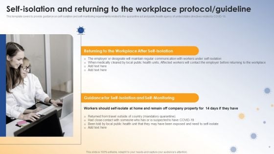 Post COVID Organizational Planning Model Self Isolation And Returning To The Workplace Protocol Guideline Introduction PDF