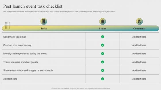 Post Event Activities Post Launch Event Task Checklist Sample PDF