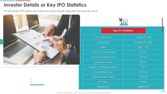 Post Initial Public Offering Equity Financing Pitch Investor Details Or Key IPO Statistics Pictures PDF