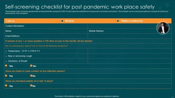 Post Pandemic Business Self Screening Checklist For Post Pandemic Work Place Safety Demonstration PDF