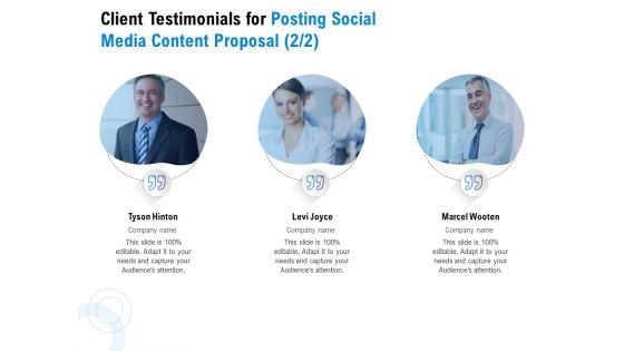 Posting Social Media Content Client Testimonials For Posting Social Media Content Proposal Management Demonstration PDF