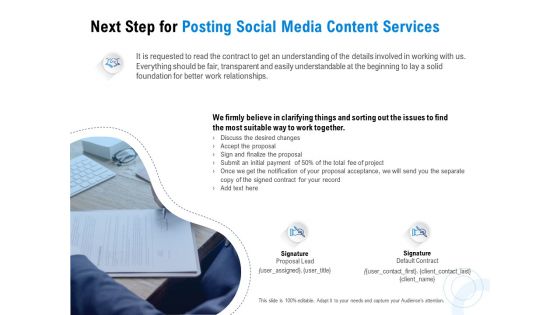 Posting Social Media Content Next Step For Posting Social Media Content Services Ppt PowerPoint Presentation Layouts Outfit PDF Posting Social Media Content Next Step For Posting Social Media Content Services Ppt PowerPoint Presentation Layouts Outfit PDF