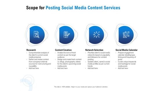 Posting Social Media Content Scope For Posting Social Media Content Services Ppt PowerPoint Presentation Gallery Summary PDF Posting Social Media Content Scope For Posting Social Media Content Services Ppt PowerPoint Presentation Gallery Summary PDF