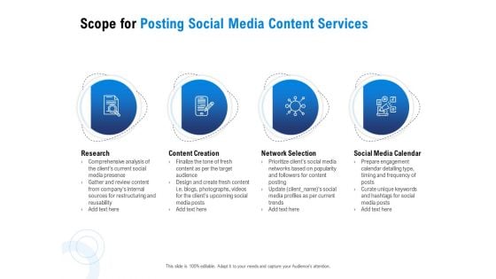 Posting Social Media Content Scope For Posting Social Media Content Services Ppt PowerPoint Presentation Gallery Summary PDF