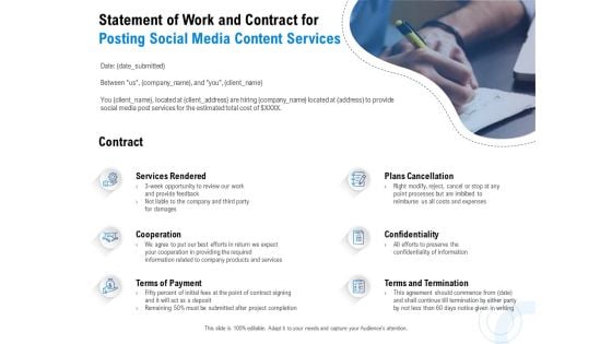 Posting Social Media Content Statement Of Work And Contract For Posting Social Media Content Services Portrait PDF Posting Social Media Content Statement Of Work And Contract For Posting Social Media Content Services Portrait PDF