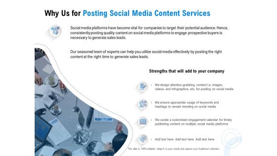 Posting Social Media Content Why Us For Posting Social Media Content Services Ppt PowerPoint Presentation Inspiration Ideas PDF