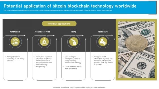 Potential Application Of Bitcoin Blockchain Technology Worldwide Brochure PDF