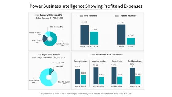 Power Business Intelligence Showing Profit And Expenses Ppt PowerPoint Presentation Gallery Outfit PDF