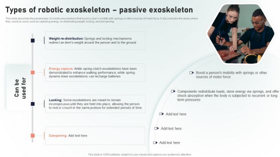 Powered Armor Types Of Robotic Exoskeleton Passive Exoskeleton Icons PDF