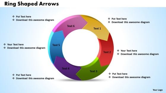 Ppt Power Point Org Chart Shaped Curved Arrows PowerPoint 2010 6 Parts Templates