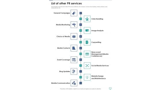 Pr Services Contract Proposal List Of Other Pr Services One Pager Sample Example Document