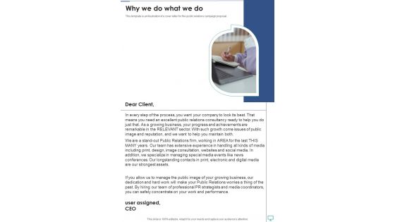 Pr Services Contract Proposal Why We Do What We Do One Pager Sample Example Document