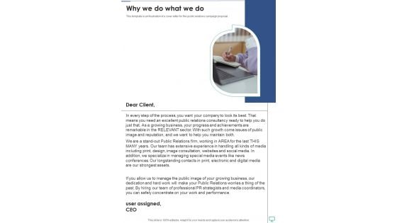 Pr Services Contract Proposal Why We Do What We Do One Pager Sample Example Document Pr Services Contract Proposal Why We Do What We Do One Pager Sample Example Document