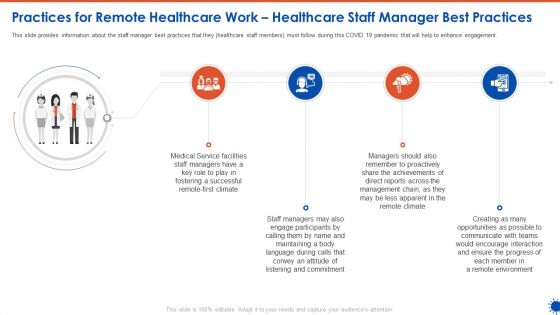 Practices For Remote Healthcare Work Healthcare Staff Manager Best Practices Portrait PDF