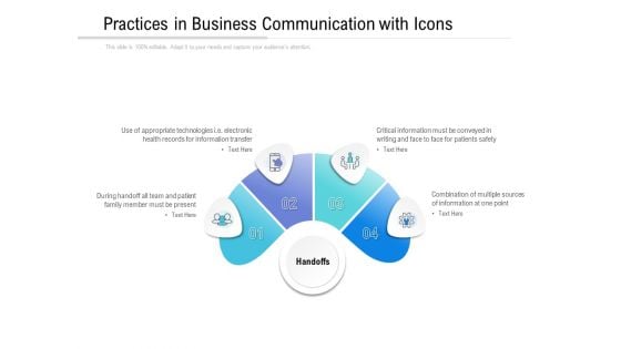 Practices In Business Communication With Icons Ppt PowerPoint Presentation Infographic Template Graphic Tips