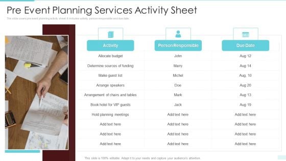 Pre Event Planning Services Activity Sheet Portrait PDF Pre Event Planning Services Activity Sheet Portrait PDF