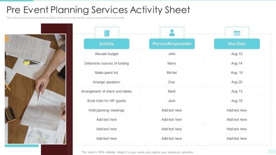 Pre Event Planning Services Activity Sheet Portrait PDF