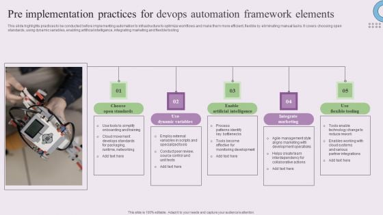 Pre Implementation Practices For Devops Automation Framework Elements Guidelines PDF