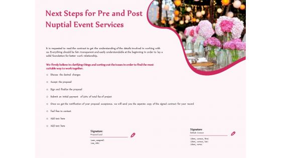 Pre Postnuptial Next Steps For Pre And Post Nuptial Event Services Ppt Ideas Guidelines PDF