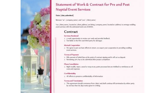 Pre Postnuptial Statement Of Work And Contract For Pre And Event Services Ppt Layouts Design Ideas PDF