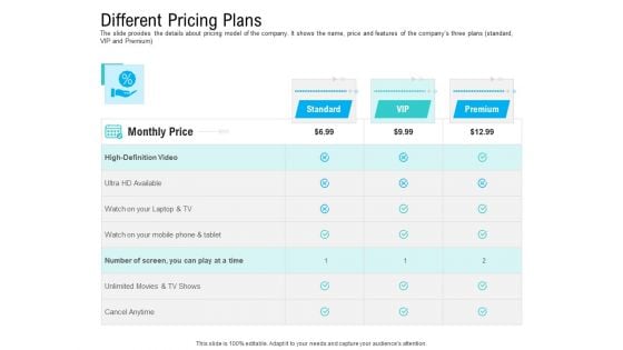 Pre Seed Funding Pitch Deck Different Pricing Plans Template PDF