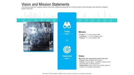 Pre Seed Funding Pitch Deck Vision And Mission Statements Ppt Summary Graphics Design PDF