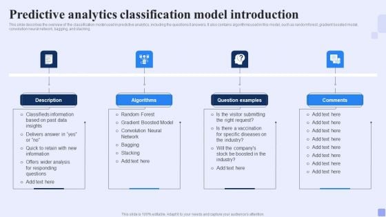 Predictive Analytics Classification Model Introduction Forward Looking Analysis IT Icons PDF