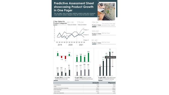 Predictive Assessment Sheet Showcasing Product Growth In One Pager PDF Document PPT Template