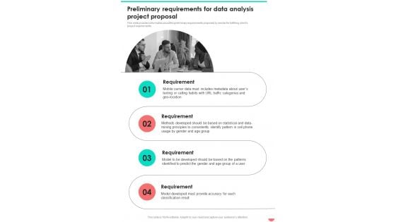 Preliminary Requirements For Data Analysis Project Proposal One Pager Sample Example Document