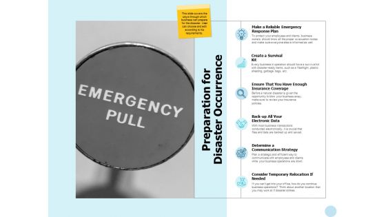 Preparation For Disaster Occurrence Ppt PowerPoint Presentation Portfolio Format