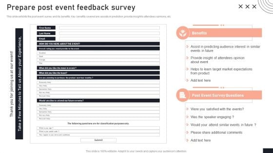 Prepare Post Event Feedback Survey Stakeholder Engagement Plan For Launch Event Slides PDF Prepare Post Event Feedback Survey Stakeholder Engagement Plan For Launch Event Slides PDF