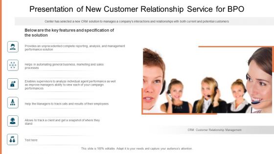 Presentation Of New Customer Relationship Service For BPO Ppt Outline Summary PDF