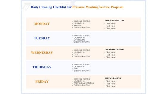 Pressure Cleaning Proposal And Service Agreement Daily Cleaning Checklist For Pressure Washing Service Proposal Pictures PDF