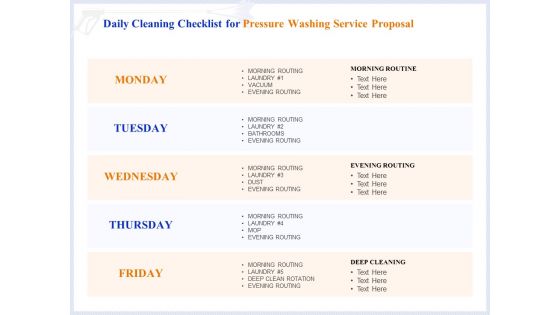 Pressure Cleaning Proposal And Service Agreement Daily Cleaning Checklist For Pressure Washing Service Proposal Pictures PDF Pressure Cleaning Proposal And Service Agreement Daily Cleaning Checklist For Pressure Washing Service Proposal Pictures PDF