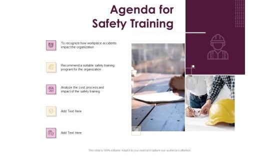 Preventive Measures Workplace Agenda For Safety Training Ppt Outline Graphic Images PDF